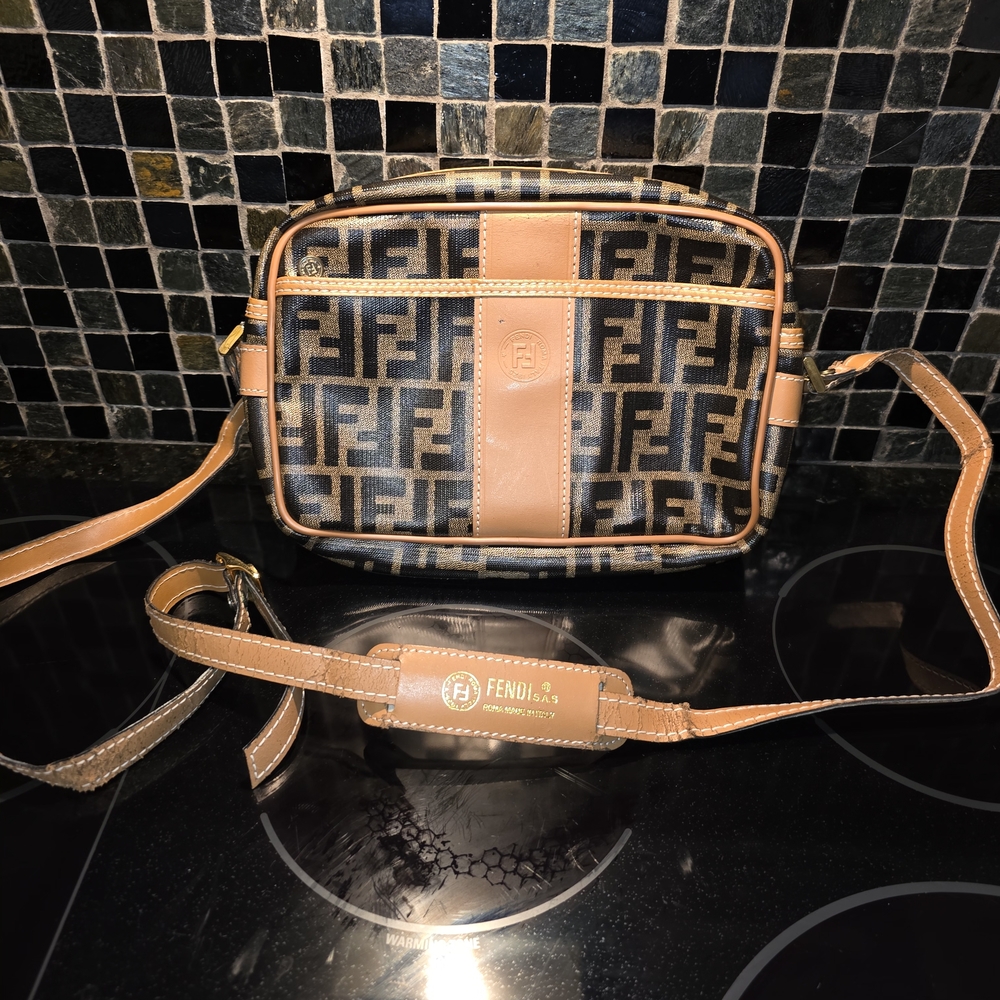 Fendi Brown and Tan Women's Crossbody Bag With Fendi Coin Bag